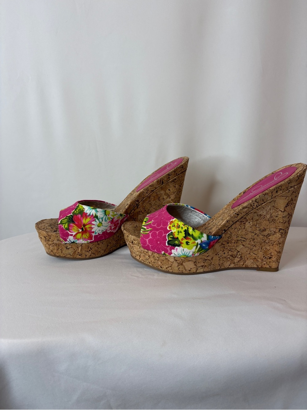 Jessica Simpson Hot Pink Floral Cork Platform Wedges - Picture 2 of 4